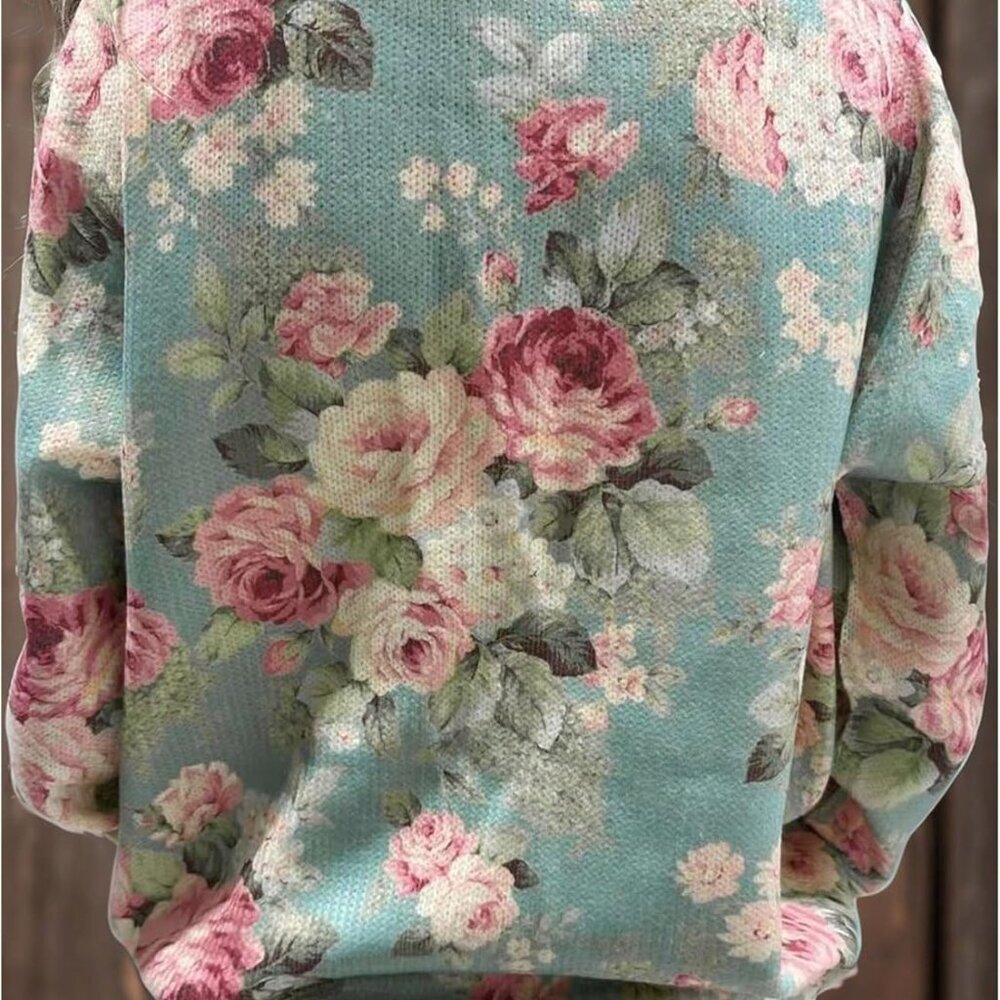Women's Floral Print Button Down Cardigan Sweater Long Sleeve Lightweight Fall O - Picture 2 of 4